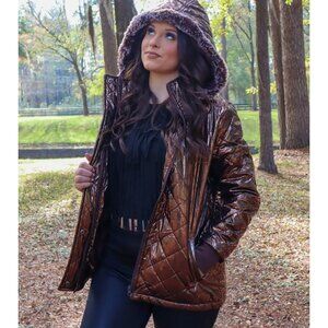 NWT Faux Fur Trim Quilted Puffer Jacket